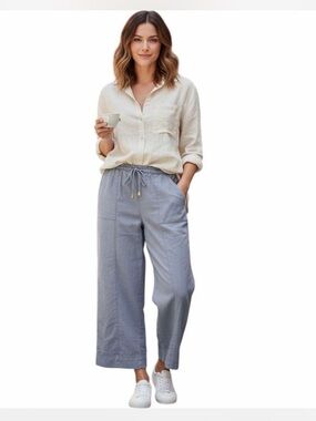 Joie  Blue Gray Wide Leg Cropped Drawstring Lightweight Relaxed Pants XL NWT